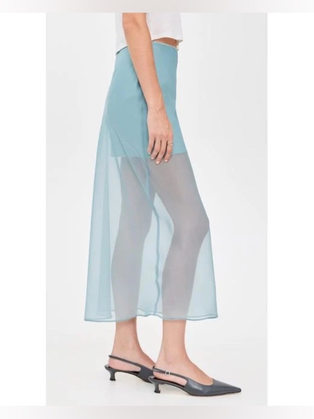 Line & Dot Dusty Blue Sheer Maxi Skirt - Picture 2 of 5